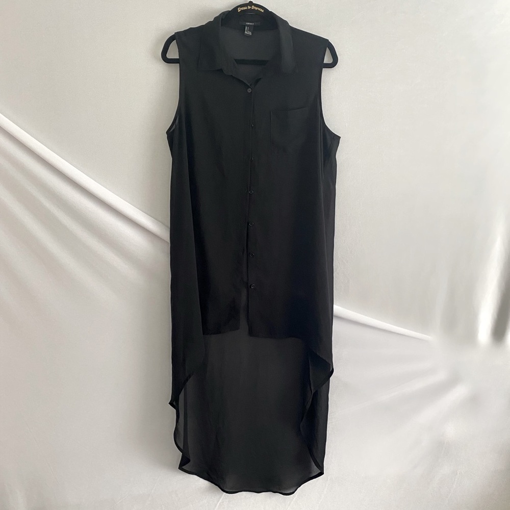 𝅺FOREVER 21 Sheer High-Low Button-up Sleeveless Shirt Dress